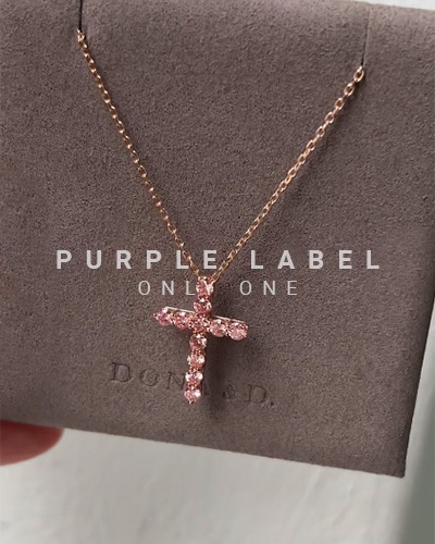 [Purple LABEL] 14K 클래식 샴페인 핑크 다이아몬드 십자가 목걸이